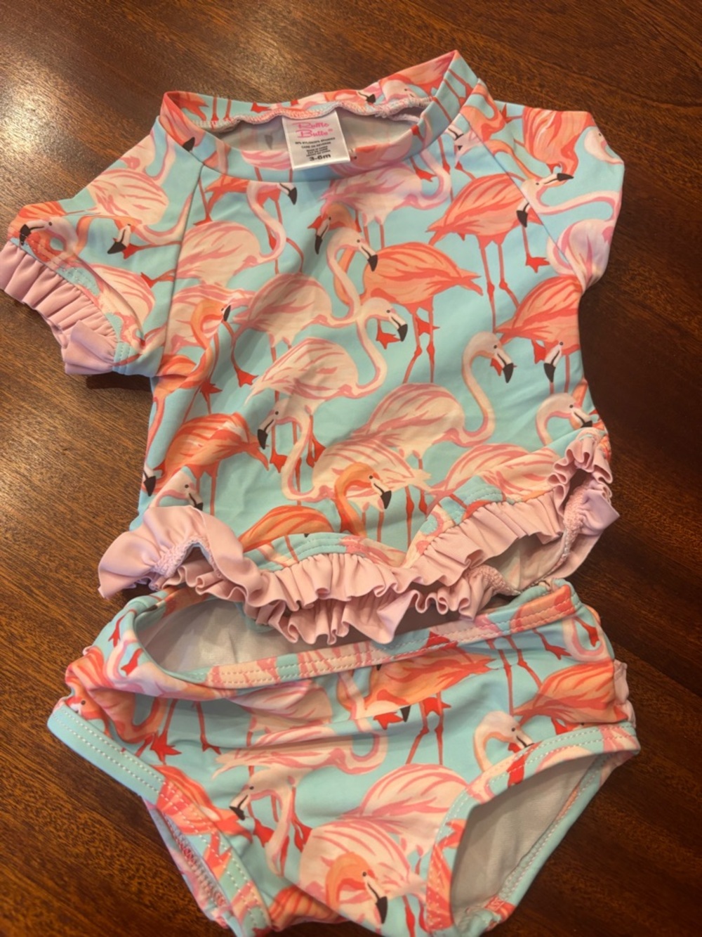 Rufflebutts Girls Flamingo Two-Piece Swim Set - Pink & Aqua